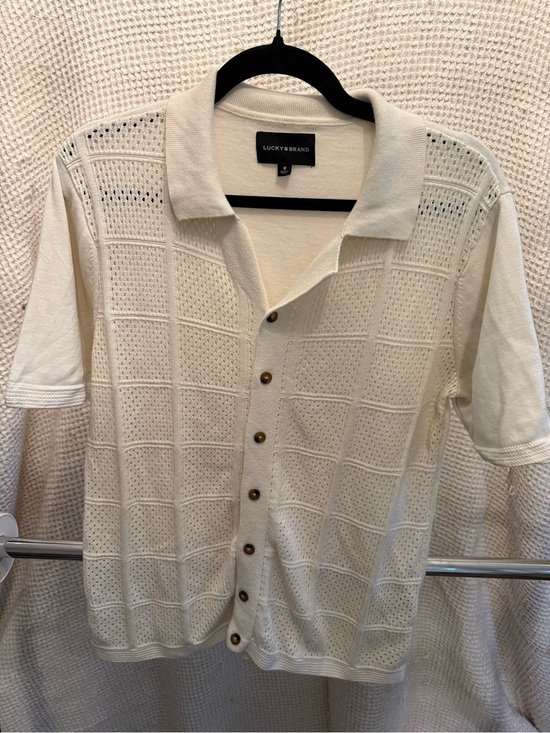 Lucky Brand Other - Lucky Brand Men's Cream Open-Knit Button-Down Polo